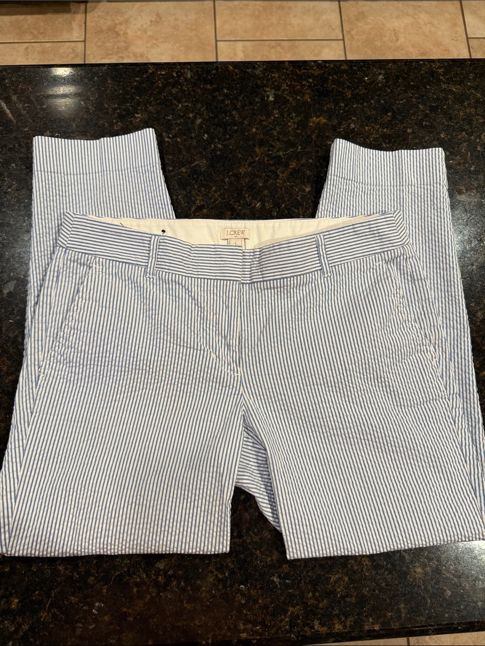 J. Crew Navy and White Striped Seersucker Trousers Sz 6